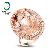 CaiMao 14KT/585 Rose Gold 15.30 ct Natural Morganite & 0.54 ct Round Cut Diamond Engagement Gemstone Ring Jewelry