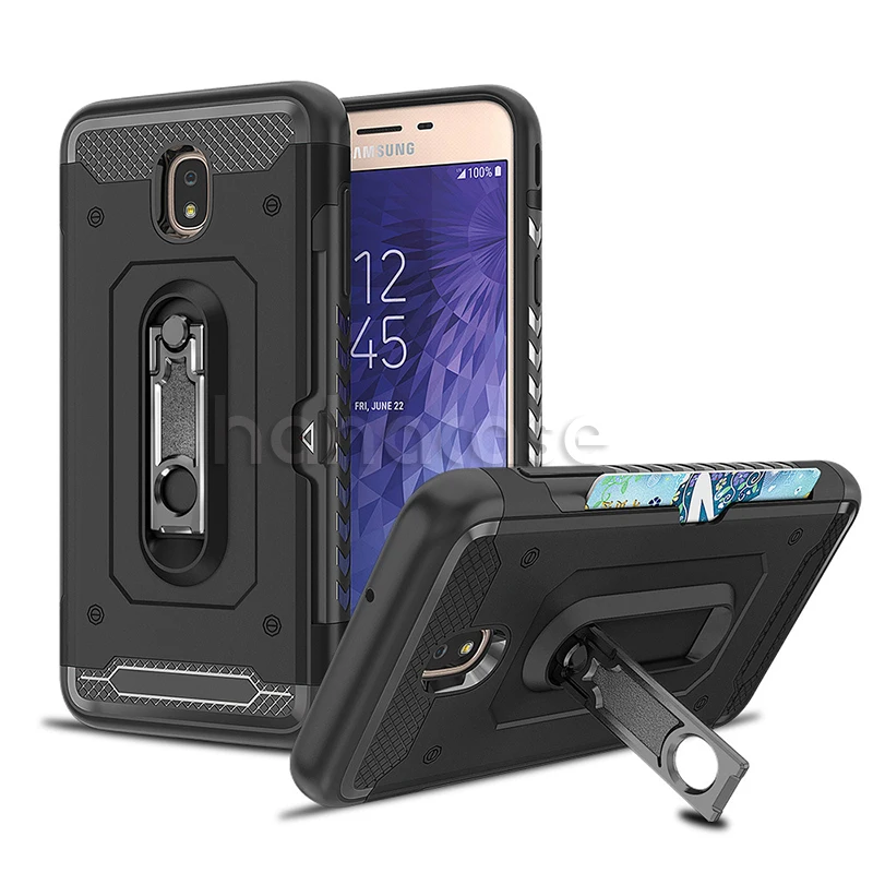 Flash Deal 500pcs Soft TPU Hard PC With Card Slot Holder Case For Samsung J3 J5 J7 2016 2017 J4 J6 J8 2018 Heavy Duty Metal Kickstand Cover 3