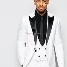 Новое поступление года Белый Жених Смокинги для женихов Пик нагрудные Женихи Для мужчин Best человек костюм Для мужчин Нарядные Костюмы для свадьбы Пром Костюм(куртка+ Брюки для девочек+ жилет+ галстук