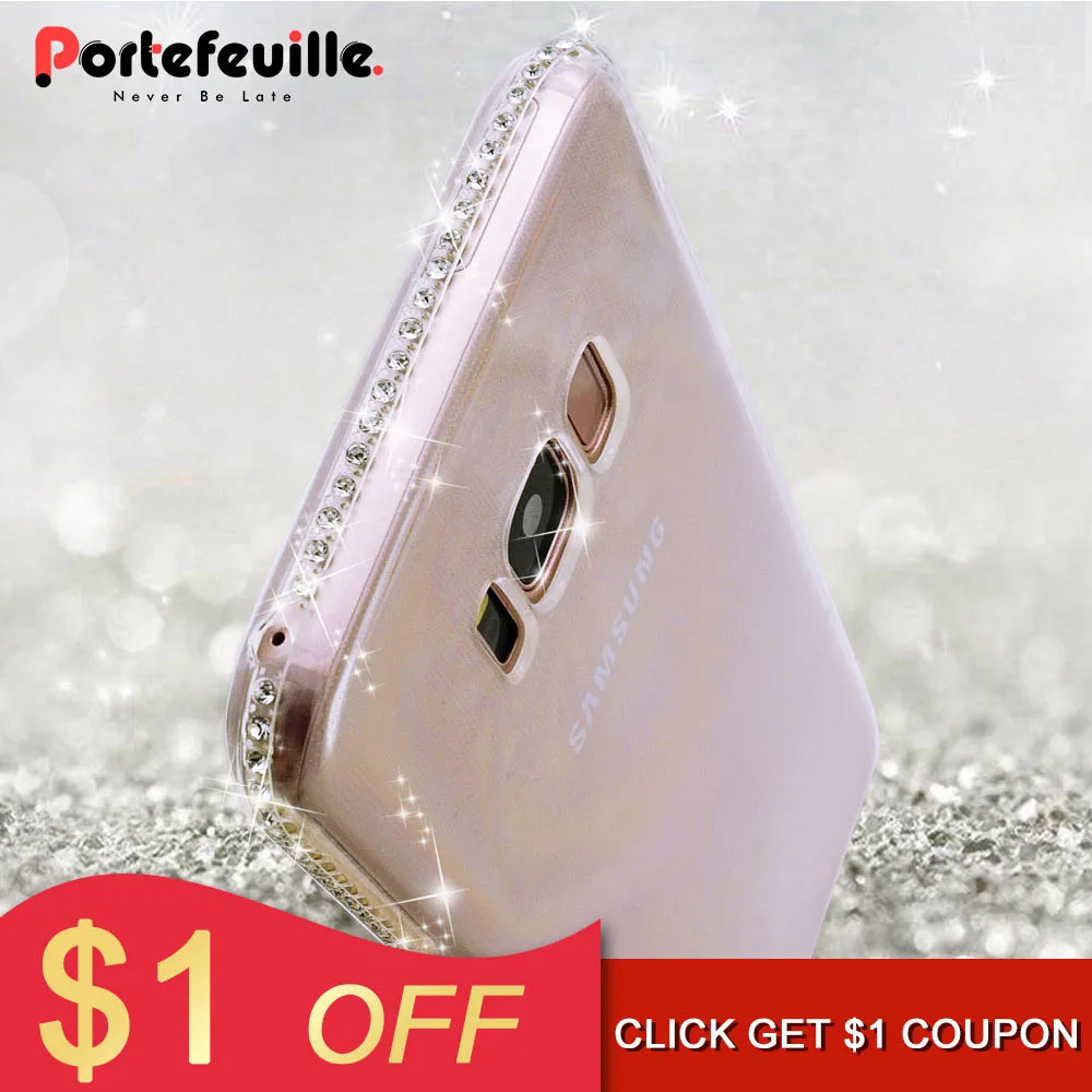 Модный силиконовый чехол Portefeuille со стразами для samsung Galaxy S9plus Блестящий Мягкий ТПУ