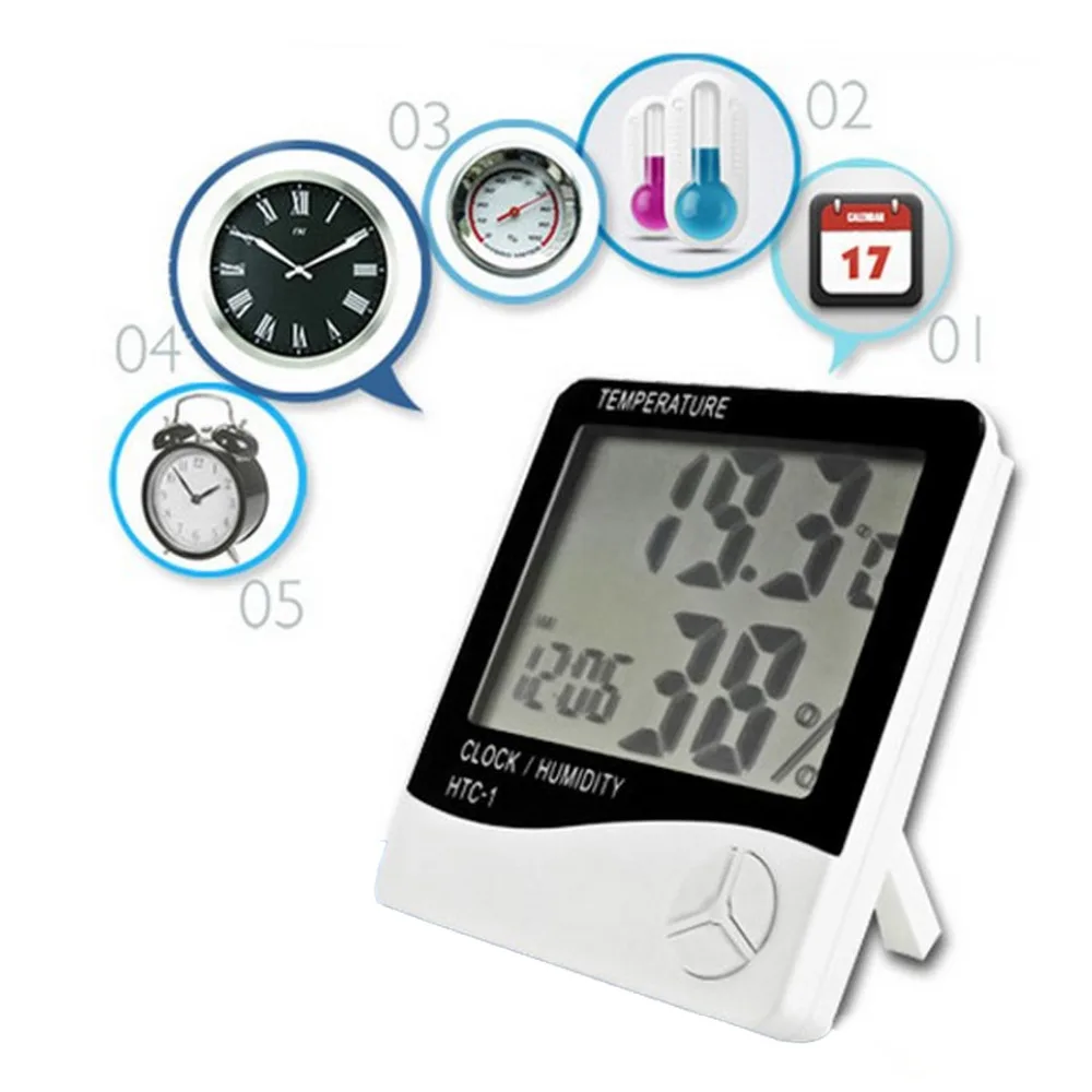 

White Weather Station Digital LCD Thermometer Hygrometer Temperature Humidity Meter Gauge Clock Alarm