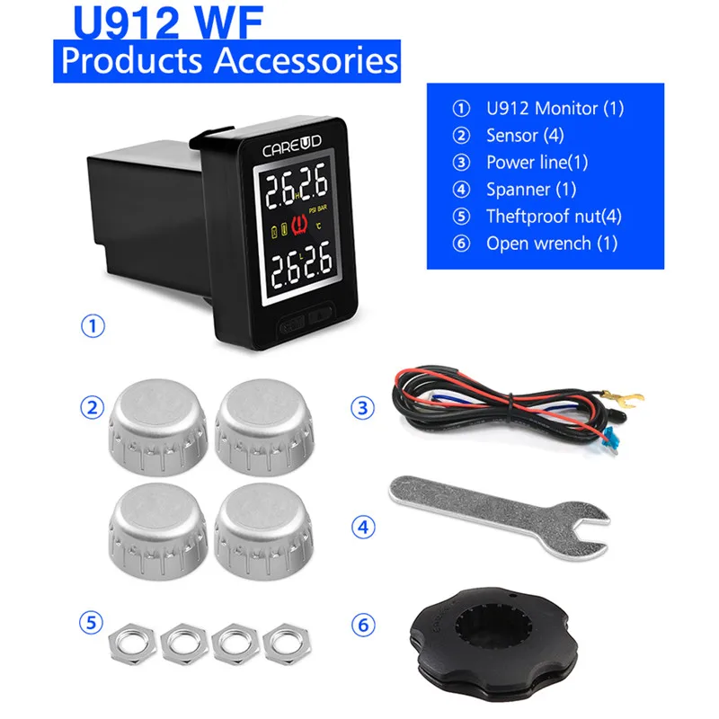 Автоматическая Беспроводная система контроля давления в шинах TPMS U912 с цветным экраном и 4 датчиками точный мониторинг в реальном времени