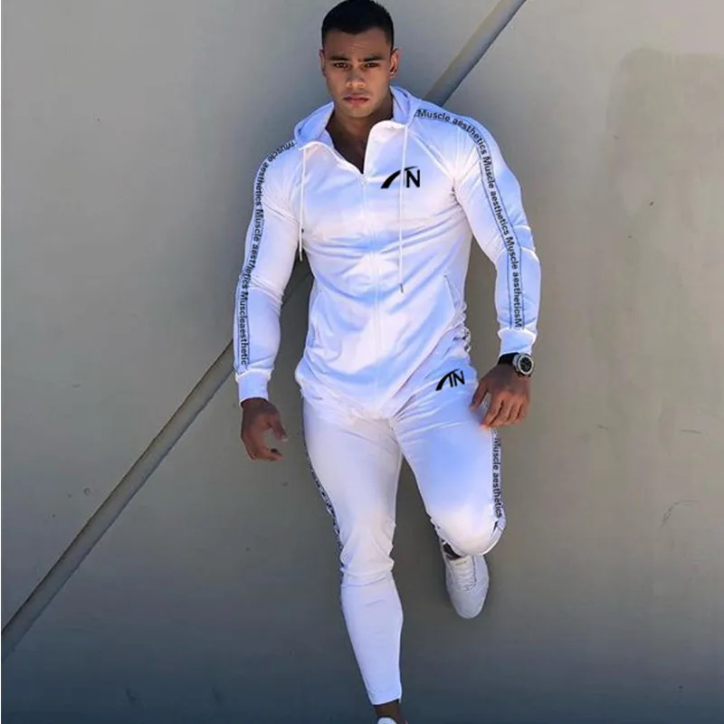 Men's Sports Suits Hoodies Gym Running Training Fitness Bodybuilding Sweatshirts Jogging Sportswear White Men's Hooded Coat