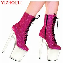 Очень высокий каблук 20 см, блестящий порошок, сапоги с кристаллами и красивая танцевальная обувь