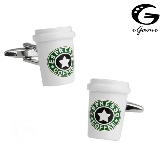 iGame Espresso Coffee Cup Cuff Links White Color Painting Brass