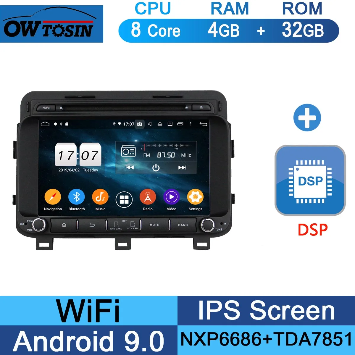 " ips 8 ядерный 4 Гб ОЗУ+ 64 Гб ПЗУ Android 9,0 Автомобильный DVD Радио gps Navi для Kia OPTIMA K5 DSP CarPlay Parrot BT стерео Adas - Цвет: 32G DSP