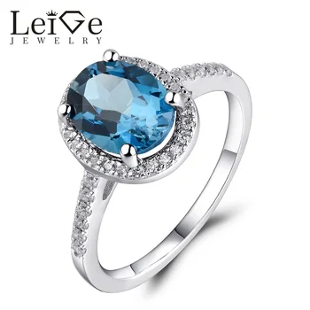 

Leige Jewelry London Blue Topaz Engagement Ring Sterling Silver Gemstone Rings for Women Wedding Anniversary Gift Oval Cut