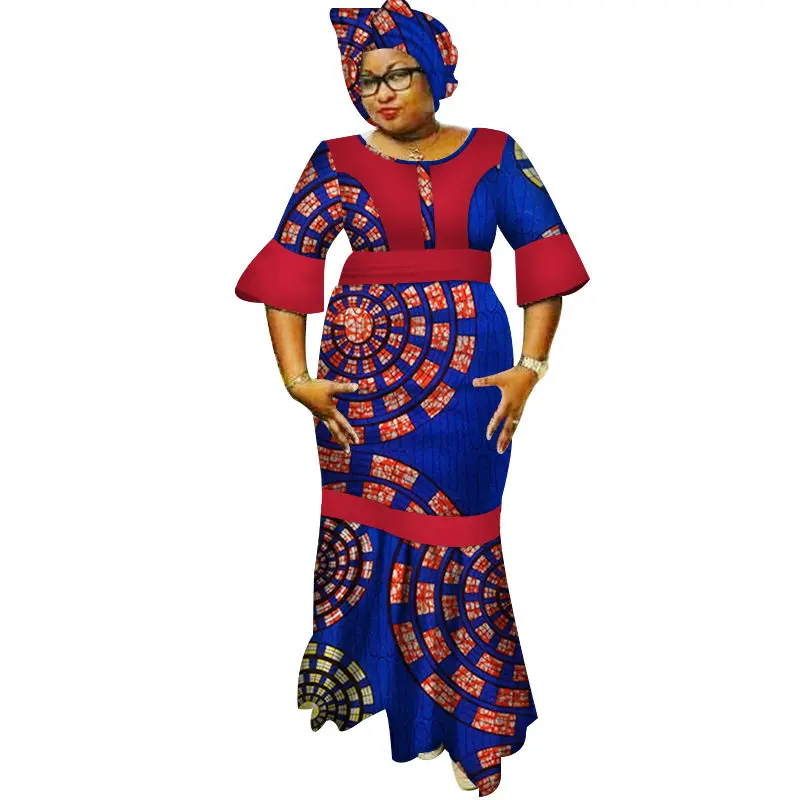 Новые женские длинные платья Дашики с платком Bazin Riche, африканские лоскутные платья для женщин, одежда в африканском стиле WY3183