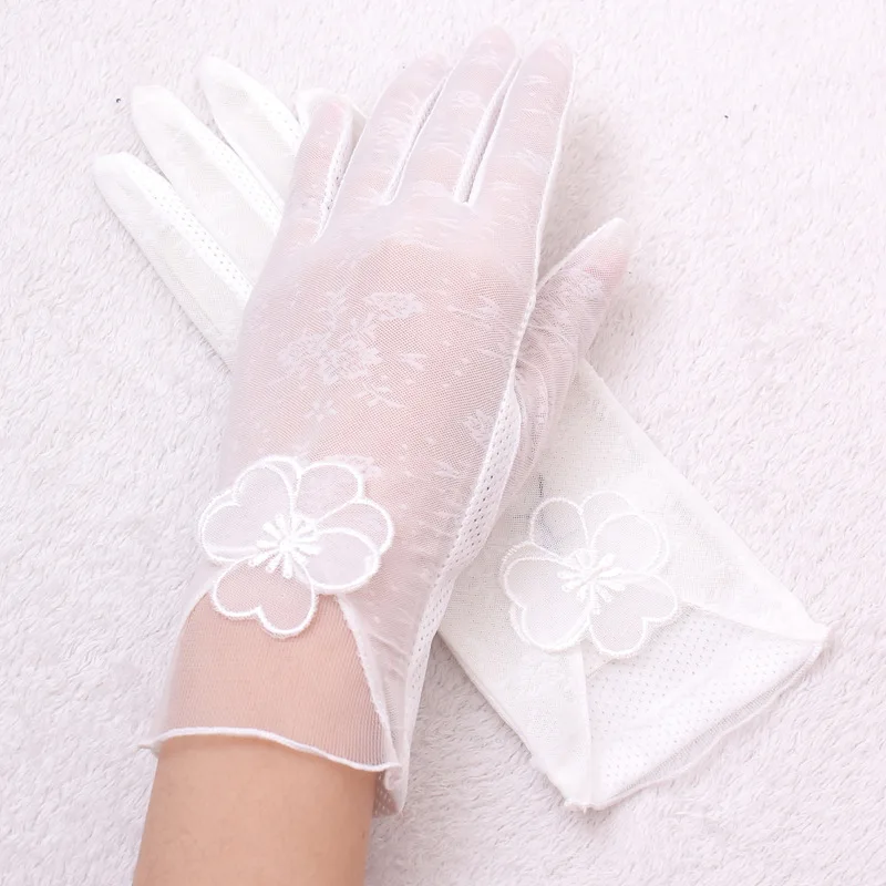 Сексуальные весенние летние женские осенние короткие солнцезащитные перчатки с УФ-защитой от солнца, модные шелковые кружевные перчатки для вождения, тонкие перчатки для сенсорного экрана G06F