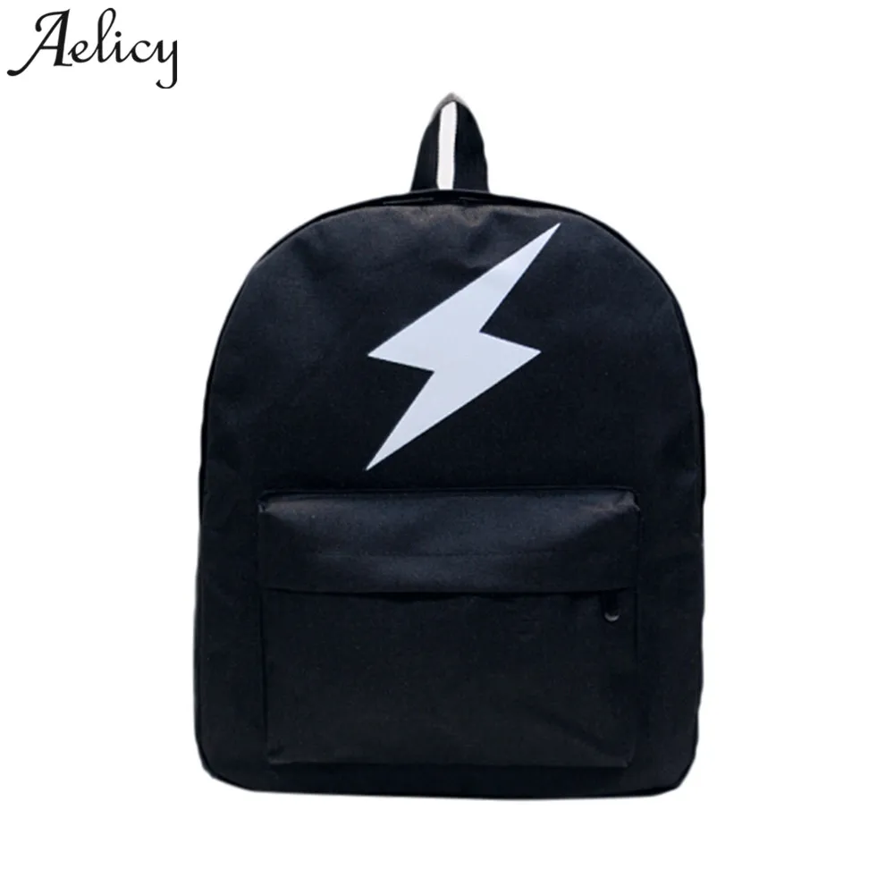 

Aelicy Bag Canvas Women Girls School Backpack Zipper Cartoon lightning Print Shoulder Bookbags Women men Couple Travel Backpack