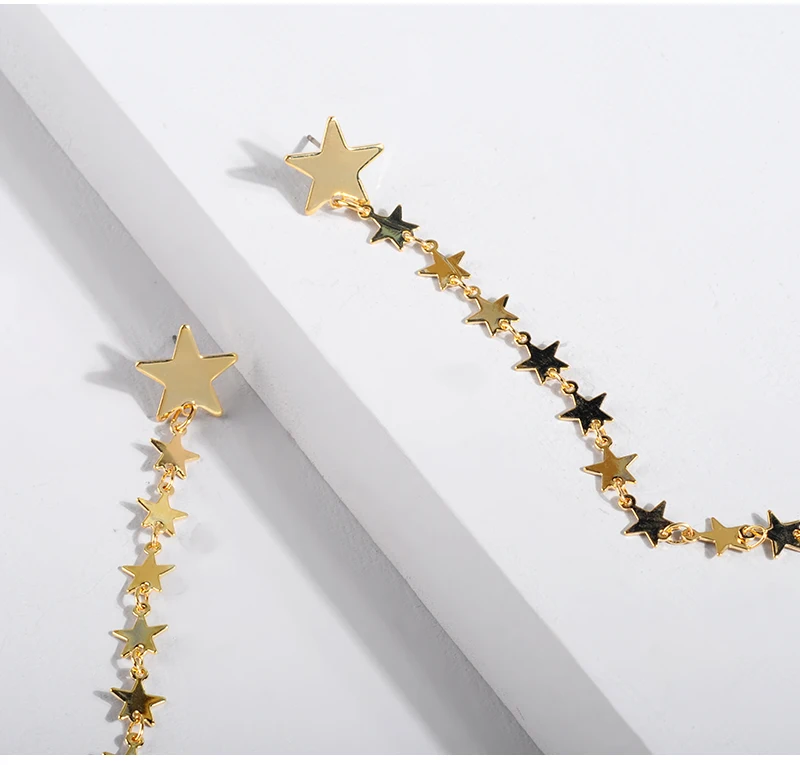 Горячая Распродажа, длинные висячие серьги с несколькими звездами для девочек, Винтажные серьги в богемном стиле из серебра, золота, металла