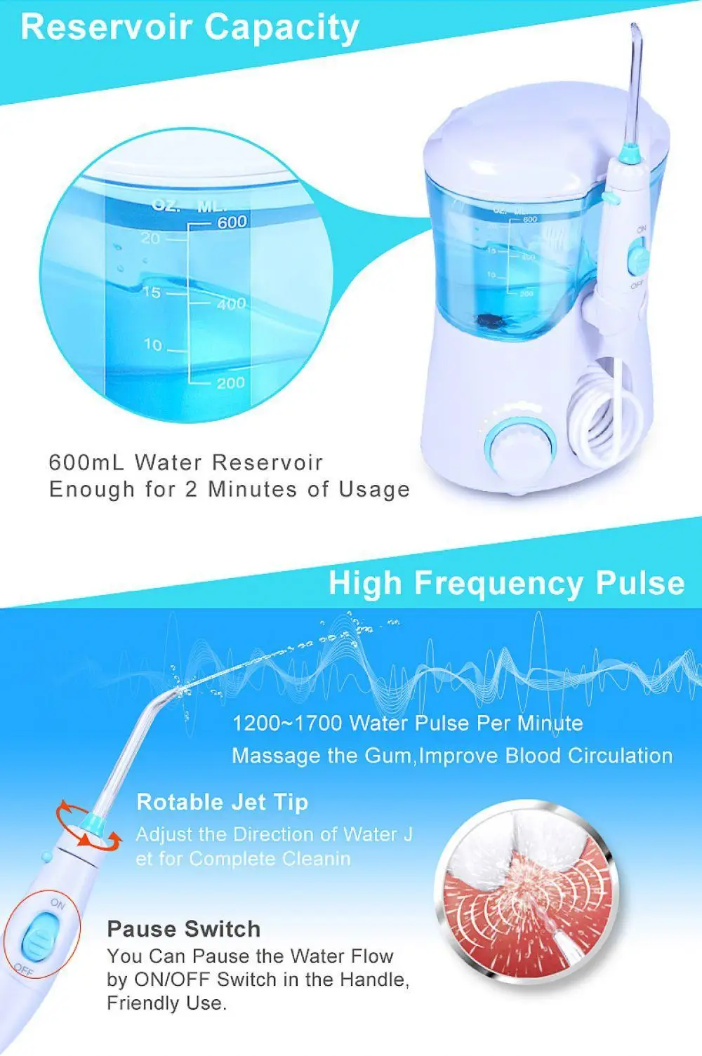 Новое поступление FC-169 FDA Вода Flosser с 7 наконечниками Электрический ирригатор для полости рта зубная нить 600 мл емкость гигиена полости рта