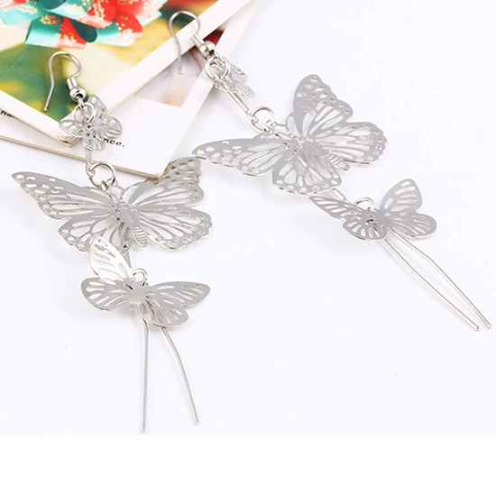 17KM-New-Fashion-Gold-Color-Alloy-Double-bow-Butterfly-drop-earrings-jewelry-Hollow-flower-Long-tassels (3)
