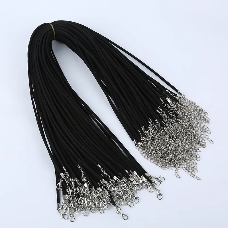 27 мм, 30 шт./лот, черный корейский бархатный шнур, ожерелье, веревка: 43 см+ цепочка: 5 см с застежкой-омаром, аксессуары для ювелирных изделий DIY