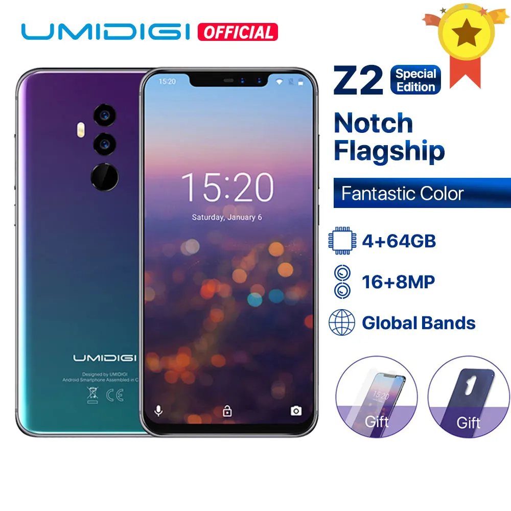 

UMIDIGI Z2 Special Edition Helio P23 2.0GHz 19:9 6.2" FHD+Full Screen 4G+64GB Android 8.1 Telephone 18W Fast Charge Face Unlock