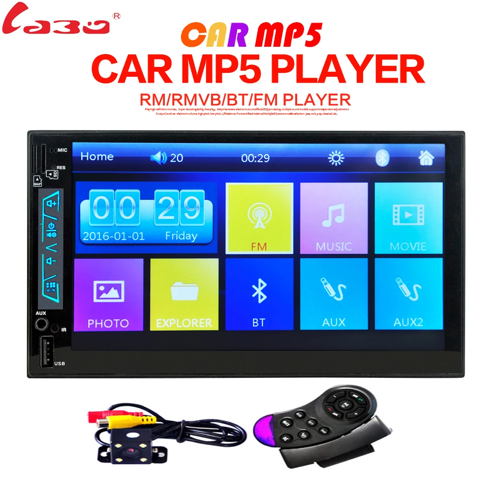 Best LaBo 2 DIN 6.95 Inch HD In Dash Car Touch Screen Bluetooth Stereo MP4 MP5 Hands Free HD 1080P Rear View Camera Car Radio Player 0