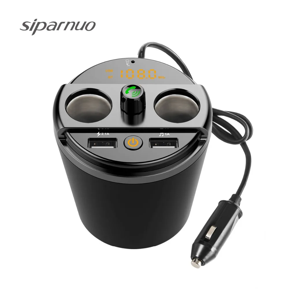 

Bluetooth Hands-free Cup Car Charger Multi-function Display Voltage and Charge Current 3.1A 2 USB Car DC12-24V 2 Cigarette Light