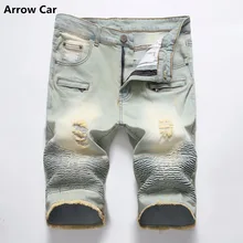 Стрелка автомобиль Для мужчин Джинсовые шорты летние классические тонкий прямой отверстие плиссированные молния Локомотив мужской шорты Хлопковые джинсы шорты для M