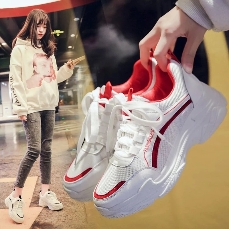 

2019 Brand Pink Platform Sneakers Spring & Autumn Lady Causal Sneakers Woman Leather Platform Fashion Shoes