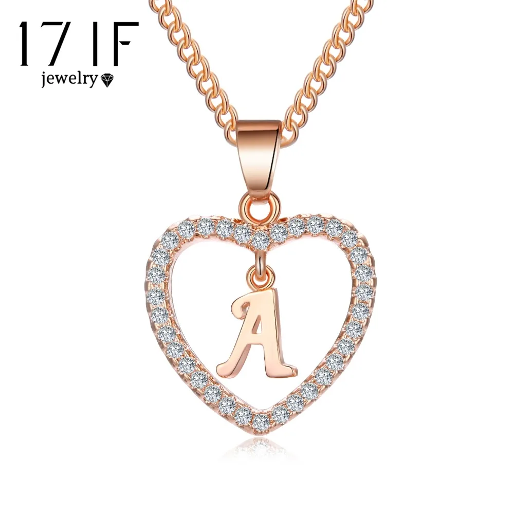 

17IF Love Heart Crystal Gold Silver Color A N Letter Initial Name Necklace CZ Pendant For Women Elegant Choker Jewelry Girl Gift