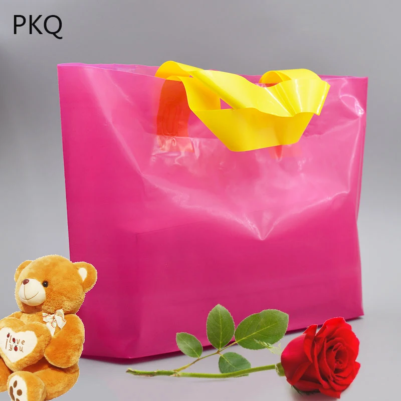 4 sizes 50pcs White pink Plastic Gift Bag with Handle Party Favor Large Jewelry Dress Boutique