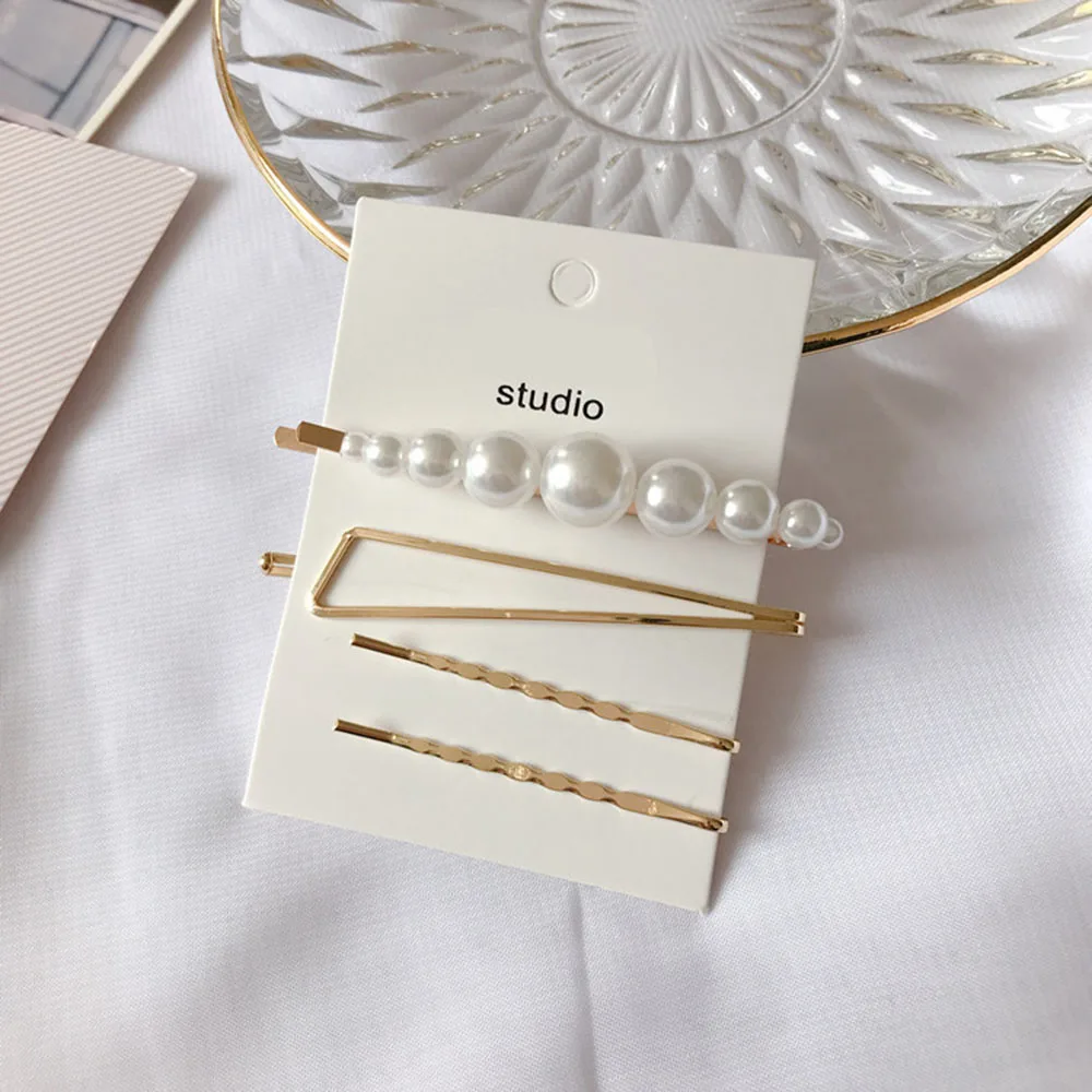 4PCS/SET Metal Minimalist Hair Accessories Geometric Irregular Gold Color Hair Clip Imitiation Pearl Hairpin Barrettes Hairgrip 4PCS/SET Metal Minimalist Hair Accessories Geometric Irregular Gold Color Hair Clip Imitiation Pearl Hairpin Barrettes Hairgrip