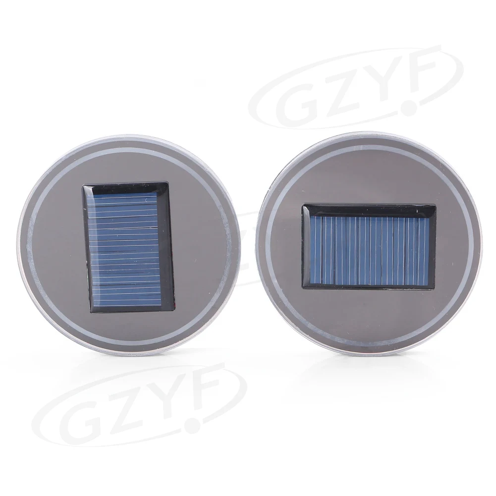 2PCS Solar Cup Holder Bottom Pads LED Light Covers Interior Trim For All Cars