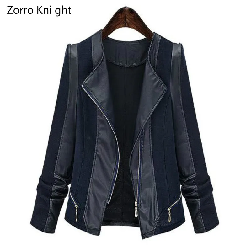 

Women Large Size PU Leather Jackets 2018 New Arrival Women's Autumn Winter Casual Coats Female Plus Size Patchwork Jacket