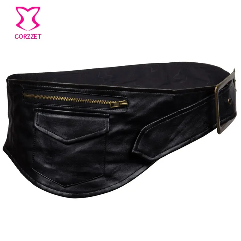 

Black Leather Waist Pocket Belt Bag Vintage Corsets And Bustiers Sexy Corset Burlesque Steampunk Gothic Clothing Accessories