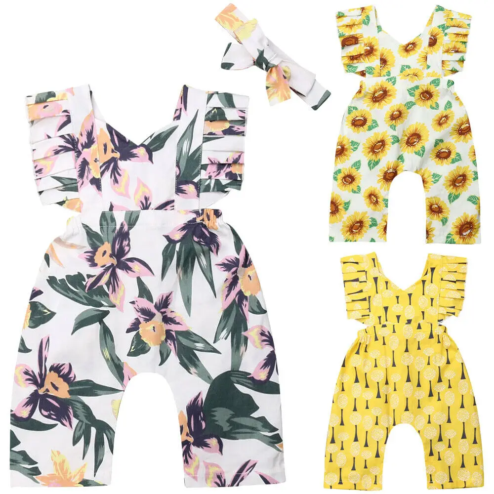 

New 2pcs Kids Baby Girl Clothes Ruffle Sleeves Bodysuits Jumpsuit Summer Outfits
