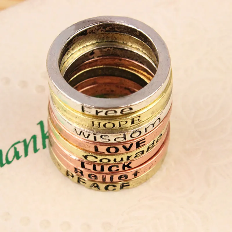 6Set wholesale rings retro simple fresh lettering luck peace new year love wish wisdom hope free shipping | Украшения и
