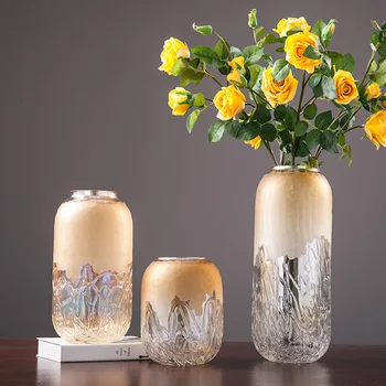 

European fashion color engraved glass vase high-grade living room model room home soft desktop flower arrangement decoration
