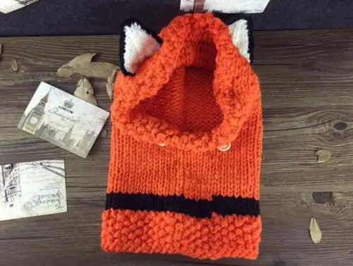 Girls-Lovely-fox-scarf-cap-collar-wool-knitted-cap-baby-infant-childrens-hats