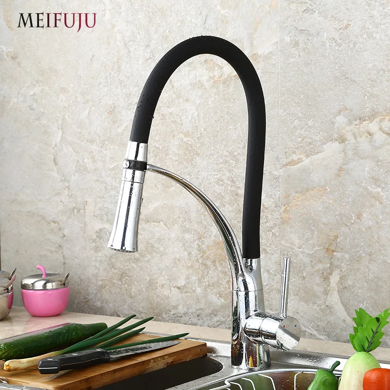 

MEIFUJU Black Kitchen Mixer Taps Single Handle Stream Sprayer Kitchen Faucet Chrome Finish with Bracket Deck Mount Sink Tap