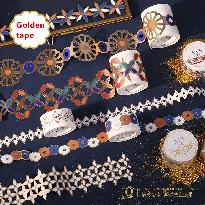 Golden Hollow flower Series Color Vintage Washi Masking Tape Release Paper Stickers Scrapbooking Stationery Decorative Tape