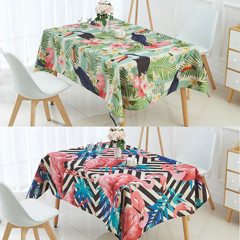 Summer Tropical Palm Leaf Tablecloth Flamingo Style Printed Table Cloth