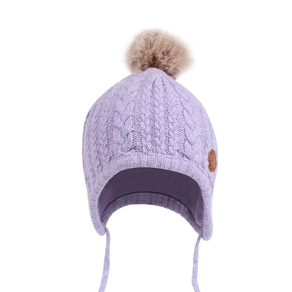 Twist Newborn Baby Hat Velvet Ear Protection Toddler Hat Cotton Warm Winter Beanie For Baby Girls Lace Up Infant Hat With Ball  (13)