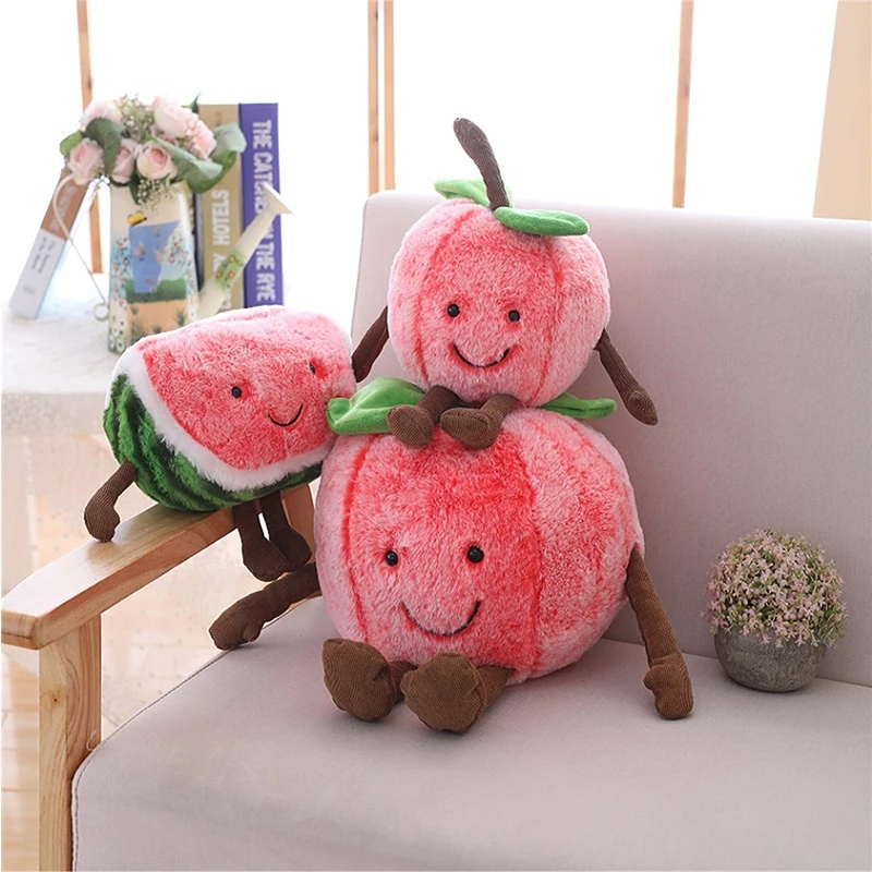 Cute Smile Cartoon Watermelon Cherry Plush Stuffed Dolls Toys Fruits Soft Summer Pillow Cushion Kids Girls Valentines Gifts