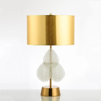 

Post-modern Simple Crystal Glass Leaf Gold Metal Led E27 Table Lamp for Foyer Bed Room Hotel American Country Light 110/220v