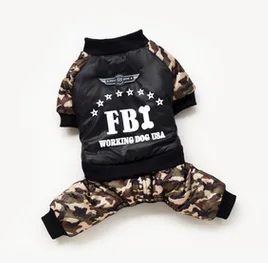 New arrival Wholesale 5pcs/lot S/M/L/XL/XXL leisure camouflage FBI pet dog warm coat jumpsuit for spring autumn winter
