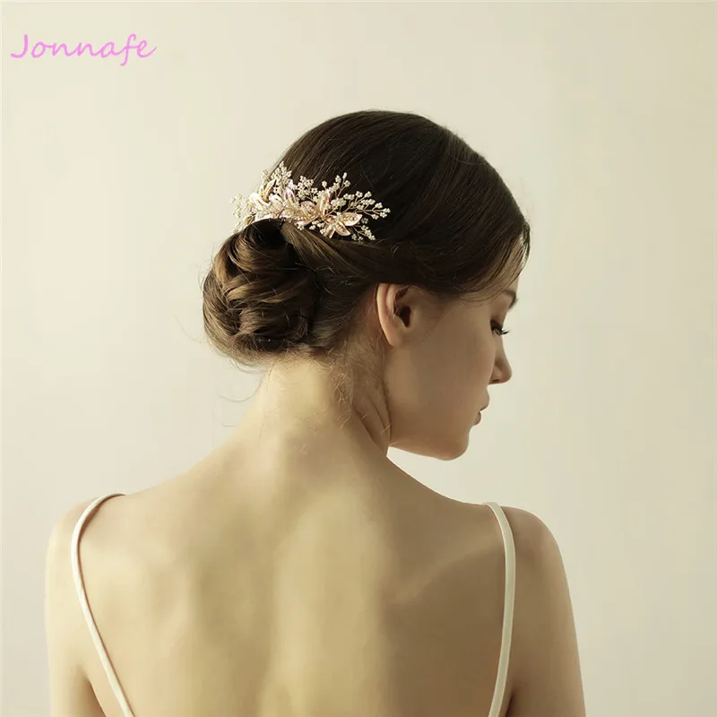 Jonnafe крошечные расческа для волос золотого цвета, свадебный головной убор, свадебные расчески для волос с листьями, аксессуары для женщин, Корона