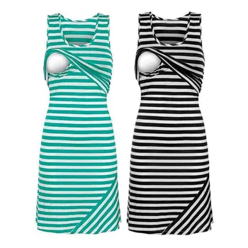 

2018 Newest Hot Striped Dressed Breastfeeding And Nursing Women Dress Tops Summer Sleeveless Mummy Dress