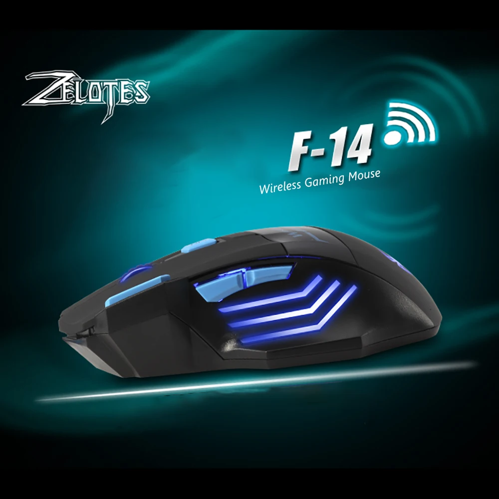 ZELOTES F14, 2400 dpi, 7 кнопок, светодиодный, оптическая, компьютерная мышь, беспроводная, 2,4G, игровая мышь, дышащая подсветка для ПК, ноутбука