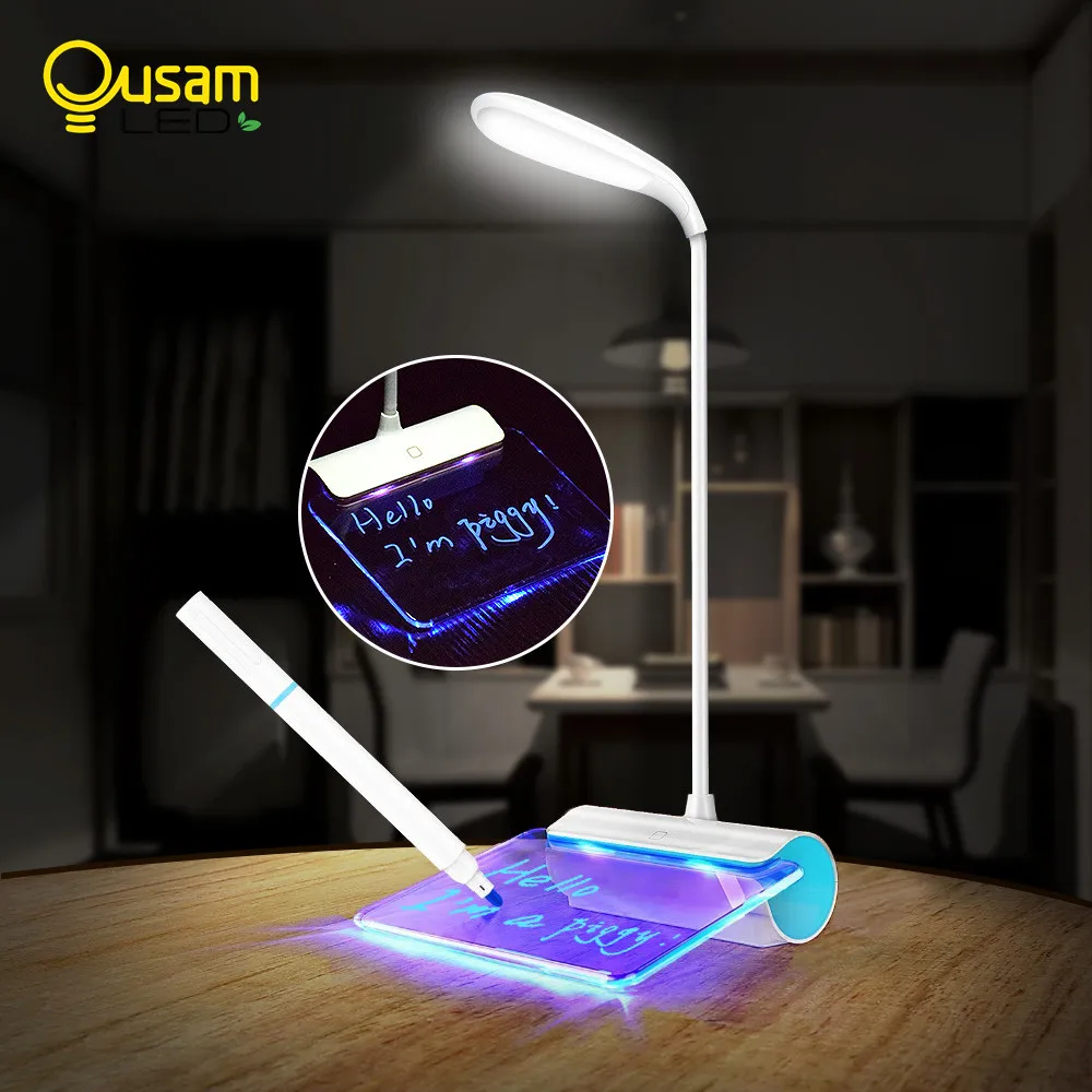 Desk Lamp 14LED bulb With Message Board 3Modes Brightness USB Port Eyes