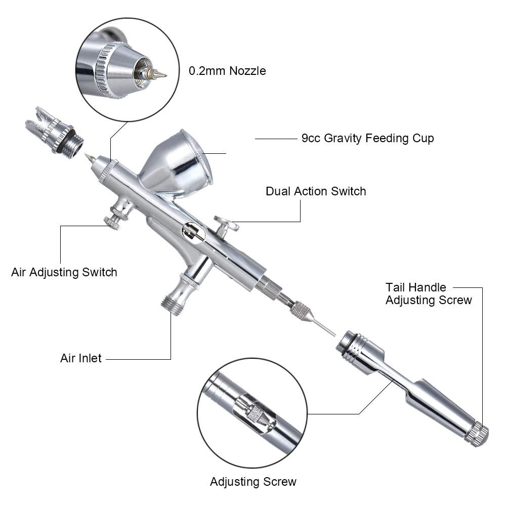 Nasedal двойного действия 0,2 мм/0,3 мм/0,5 мм 9cc Аэрограф краска для ногтей пистолет-распылитель макияж Air кисть набор краски для лица тату-арт DIY инструмент