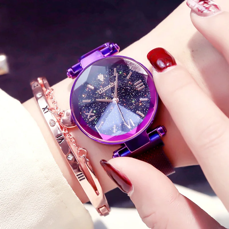 

Luxury Starry Sky Magnetic Ladies Clock Rose Gold Women Watches Fashion Casual Waterproof Rhinestone Female Wristwatches zegarek