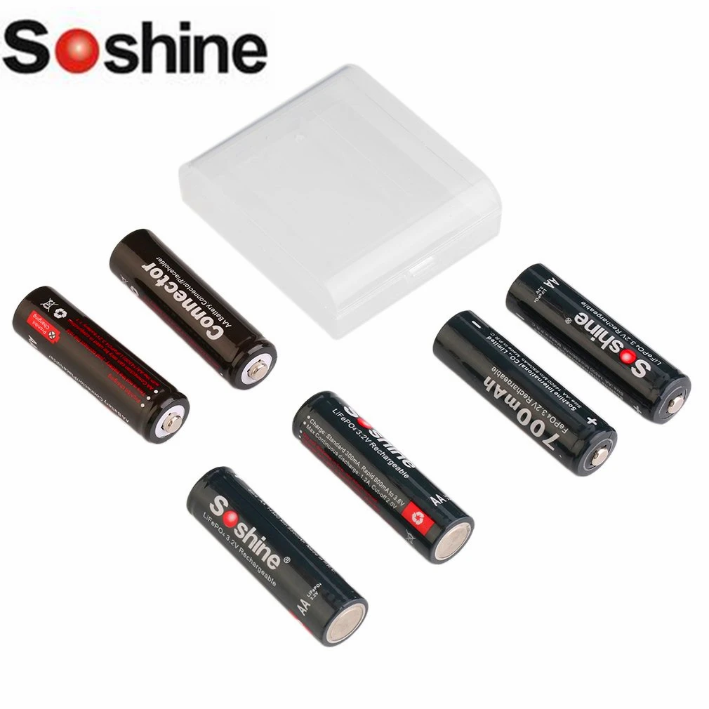 

4pcs 14500 700mAh Rechargeable LiFePO4 Battery and 2 Connectors for Soshine Rechargeable Li-ion Batteries Professional