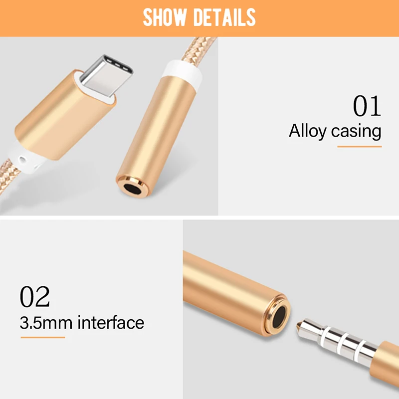 Type C 3.5 Jack Earphone Cable USB C to 3.5mm AUX Headphones Adapter For Huawei P20 Pro Mate 10 For Xiaomi Mi 8 6 Mi8 Mi6 Mix2