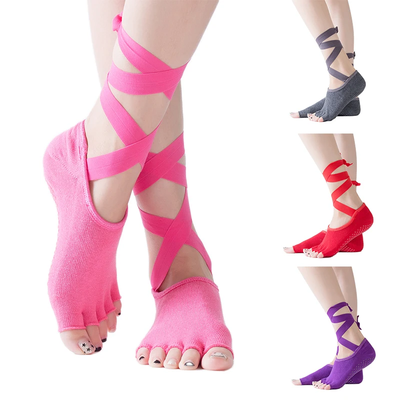 1 пара носков для йоги, женские спортивные носки для йоги, 5 упражнений, массажные хлопковые носки для пилатеса и балета, быстросохнущие нескользящие носки
