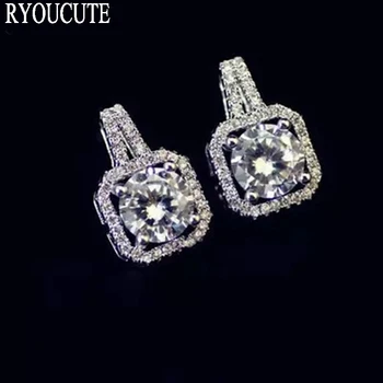 

Fashion Real Silver Color Square Cubic Zirconia Earrings for Women Brincos Pendientes Wedding Jewelry Wholesale